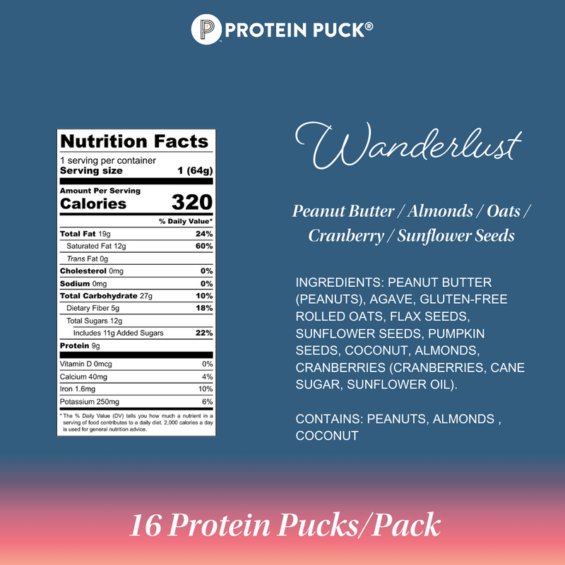 Wanderlust (Peanut Butter, Oats, Cranberry) (16 - 2.25oz Bars)