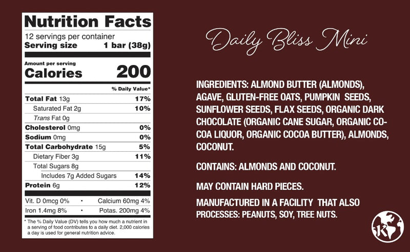 Daily Bliss Mini (Almond Butter, Dark Chocolate) (12 - 1.34oz Bars)