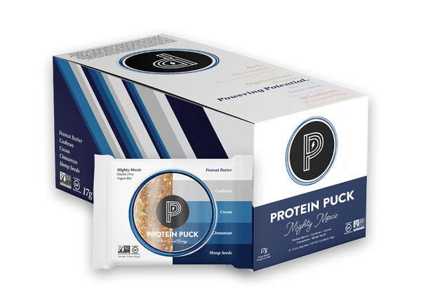 Mighty Moxie (Cocoa, Cashew, Cinnamon) (16 - 3.25oz Bars) - Protein Puck